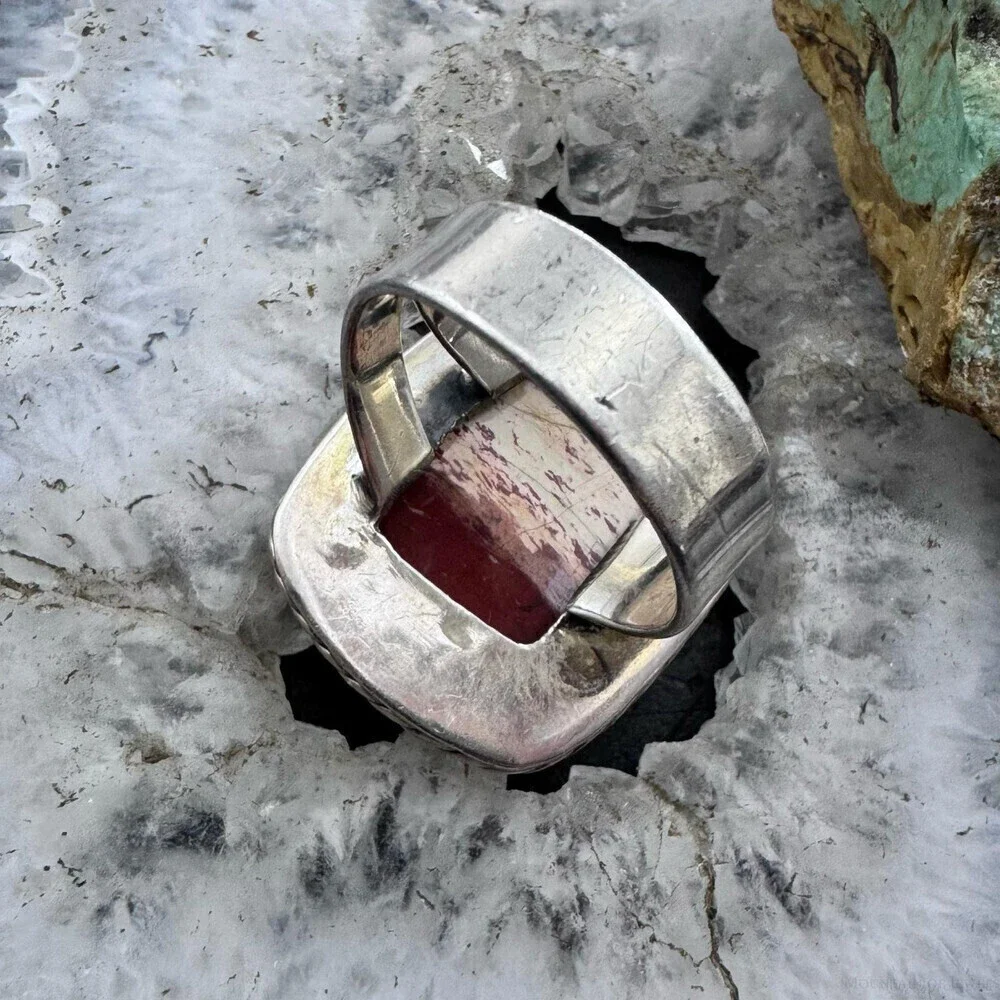 Sterling Silver Southwestern Style Large Snake Skin Jasper Ring Sz 9 For Women